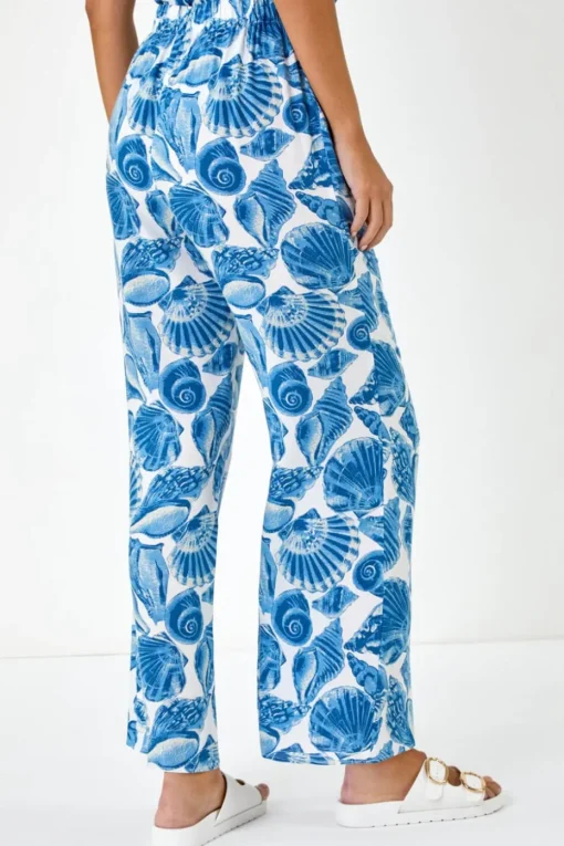 Dusk Blue Dusk Shell Print Wide Leg Trousers