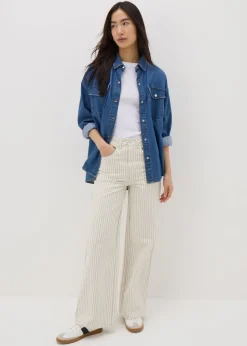 Ecru Stripe Wide Leg Jeans