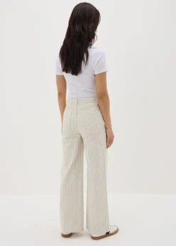 Ecru Stripe Wide Leg Jeans