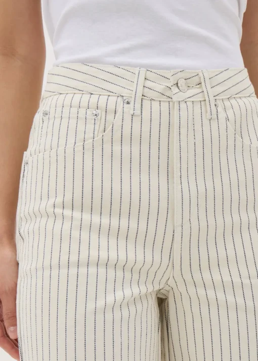 Ecru Stripe Wide Leg Jeans