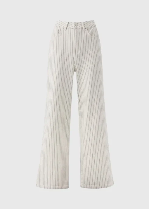 Ecru Stripe Wide Leg Jeans