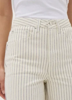 Ecru Stripe Wide Leg Jeans