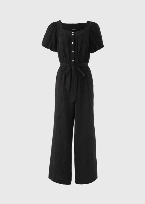 Et Vous Black Textured Tie Belt Jumpsuit