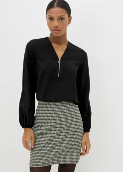 Et Vous Black Zip Front Blouse