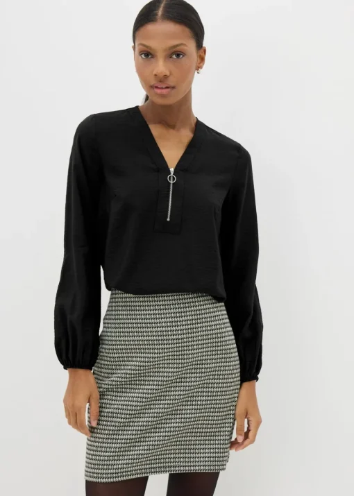 Et Vous Black Zip Front Blouse
