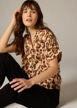 Et Vous Brown Leopard Print Airflow Blouse
