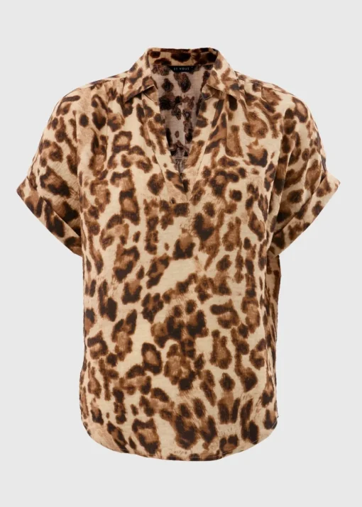 Et Vous Brown Leopard Print Airflow Blouse