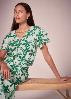Et Vous Green Floral Tea Top