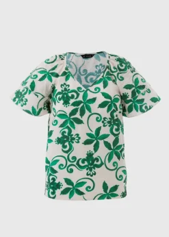 Et Vous Green Floral Tea Top