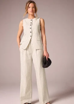 Et Vous Ivory Striped Linen Blend Wide Leg Trousers