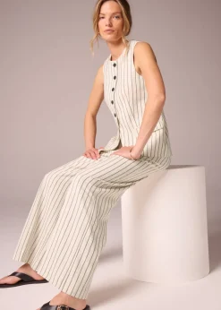Et Vous Ivory Striped Linen Blend Wide Leg Trousers