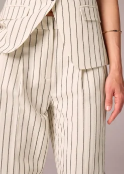 Et Vous Ivory Striped Linen Blend Wide Leg Trousers