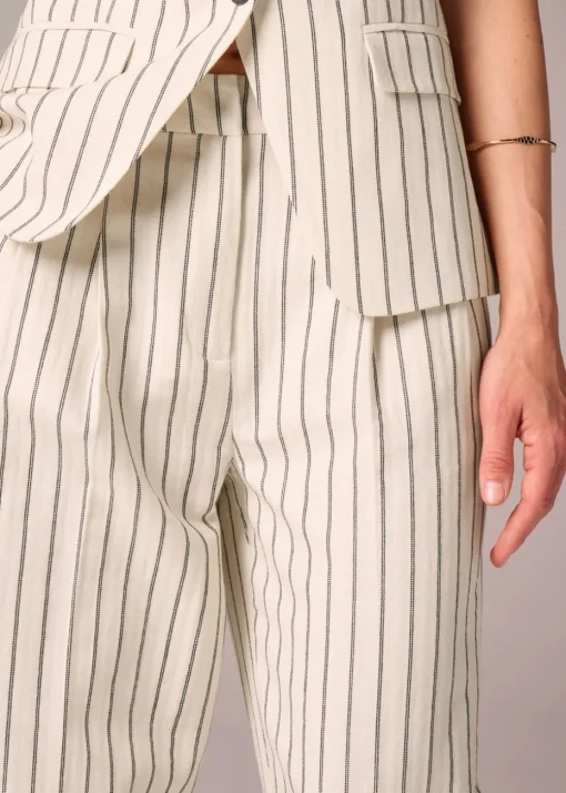 Et Vous Ivory Striped Linen Blend Wide Leg Trousers