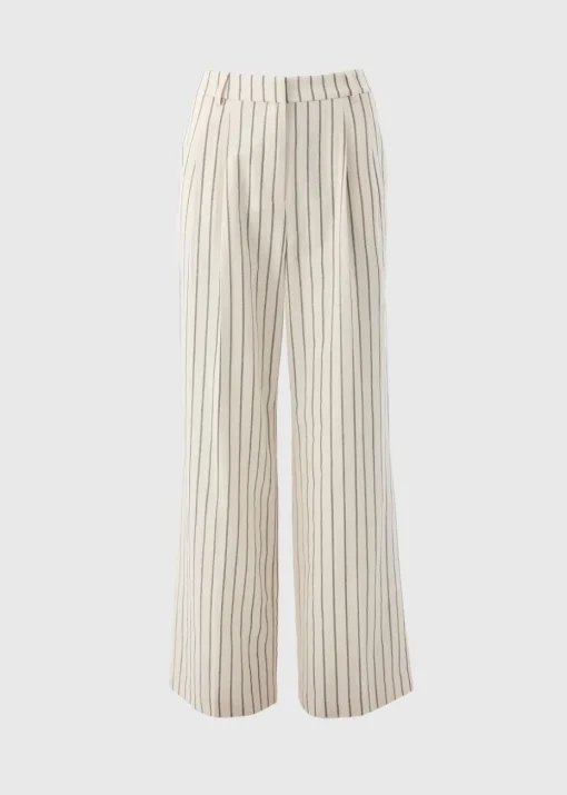 Et Vous Ivory Striped Linen Blend Wide Leg Trousers