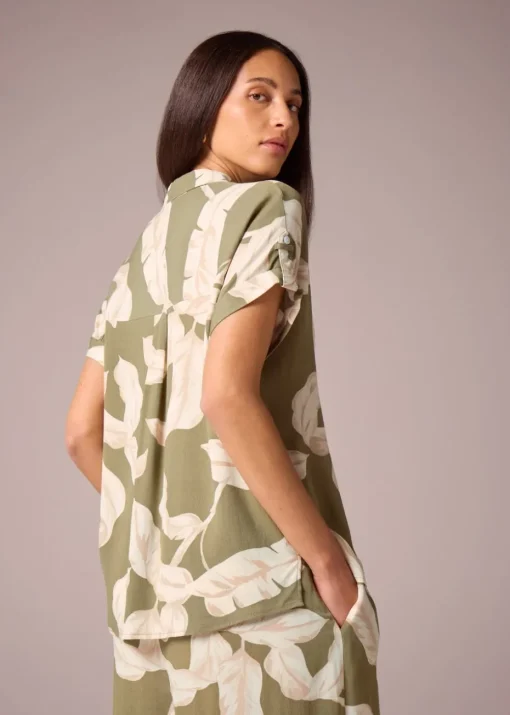 Et Vous Khaki Co Ord Leaf Print Utility Shirt