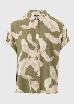 Et Vous Khaki Co Ord Leaf Print Utility Shirt