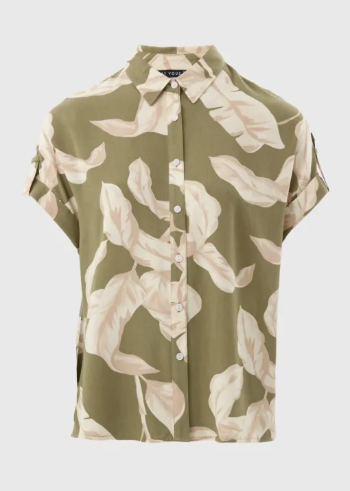 Et Vous Khaki Co Ord Leaf Print Utility Shirt
