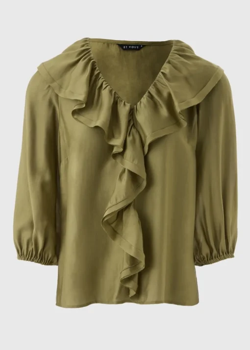 Et Vous Khaki Frill Blouse