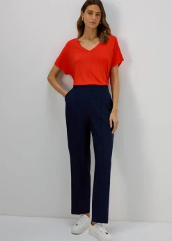 Et Vous Navy Pleat Front Straight Leg Trousers