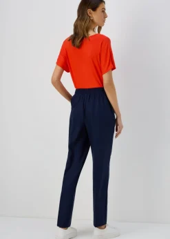 Et Vous Navy Pleat Front Straight Leg Trousers