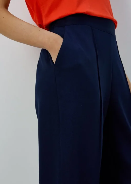 Et Vous Navy Pleat Front Straight Leg Trousers