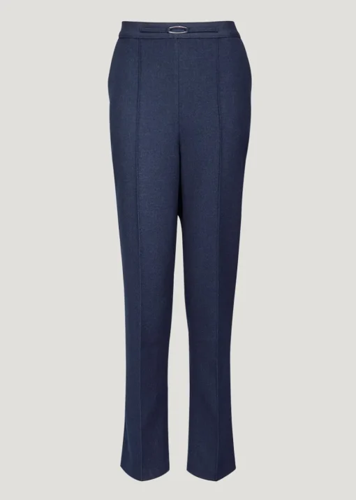 Et Vous Navy Pleat Front Straight Leg Trousers