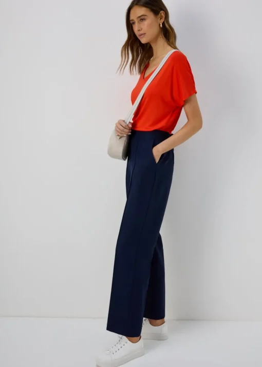 Et Vous Navy Pleat Front Straight Leg Trousers