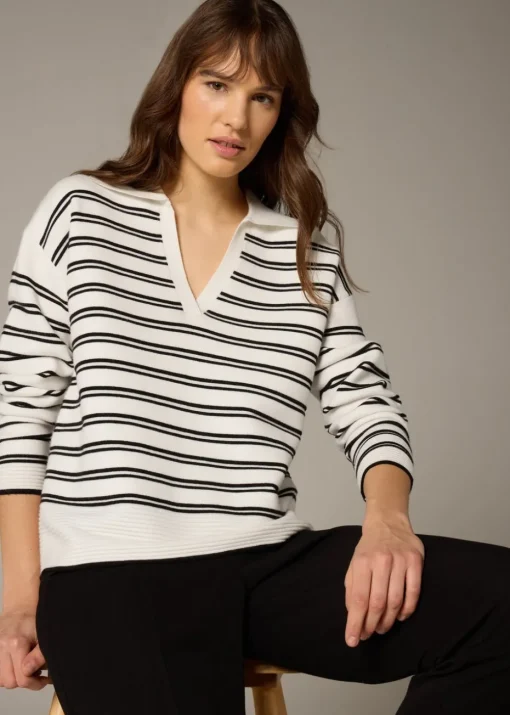 Et Vous Navy Stripe V-Neck Polo Jumper
