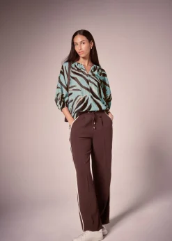 Et Vous Sage Zebra Popover Blouse