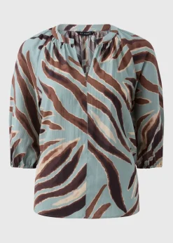 Et Vous Sage Zebra Popover Blouse