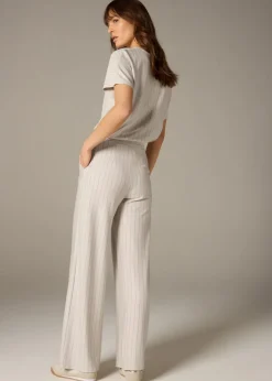 Et Vous Stone Pinstripe Wide Leg Trousers