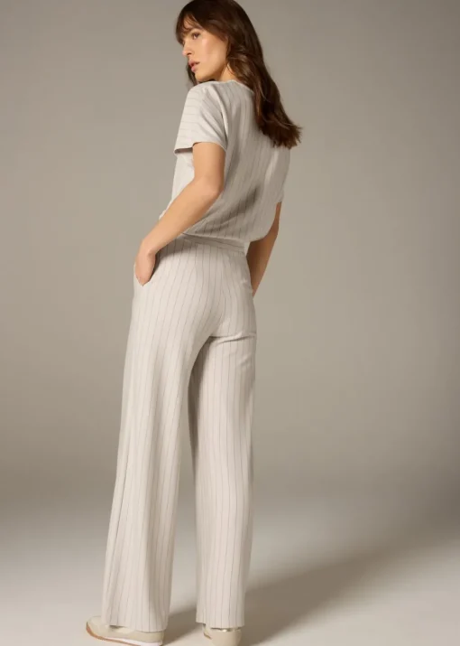 Et Vous Stone Pinstripe Wide Leg Trousers