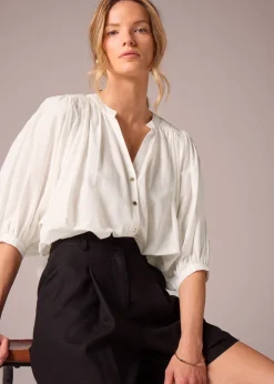 Et Vous White Cotton Blouson Sleeve Blouse