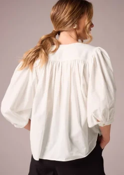 Et Vous White Cotton Blouson Sleeve Blouse