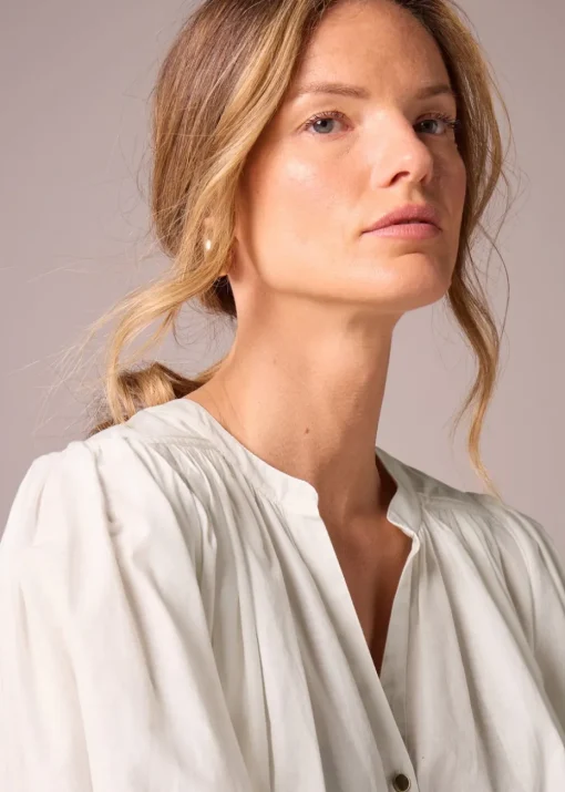 Et Vous White Cotton Blouson Sleeve Blouse