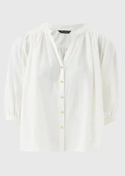 Et Vous White Cotton Blouson Sleeve Blouse