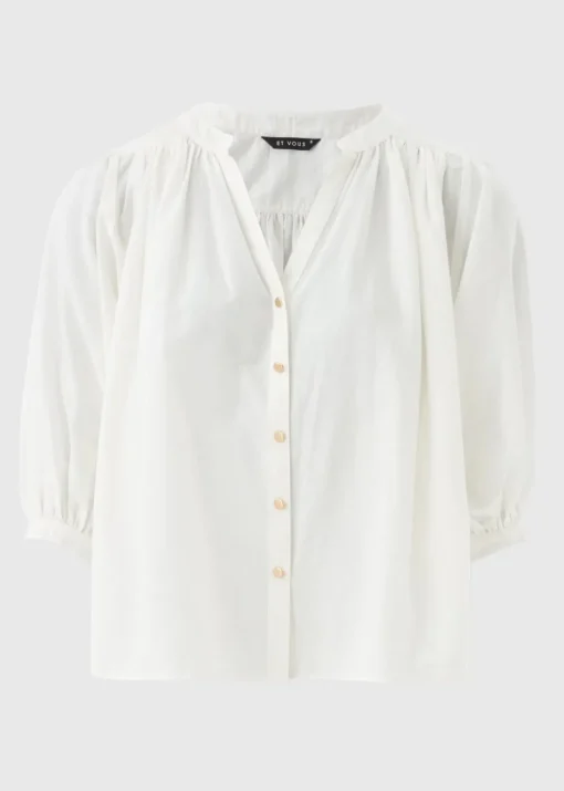 Et Vous White Cotton Blouson Sleeve Blouse