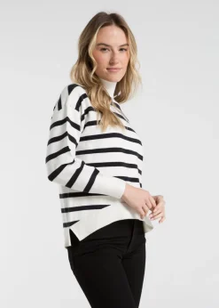 French Connection White Oversized High Neck Striped Jumper
