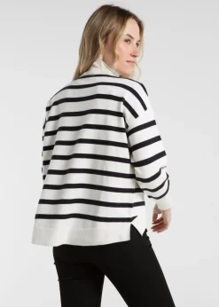 French Connection White Oversized High Neck Striped Jumper