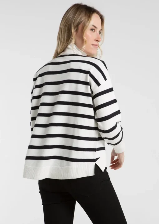 French Connection White Oversized High Neck Striped Jumper