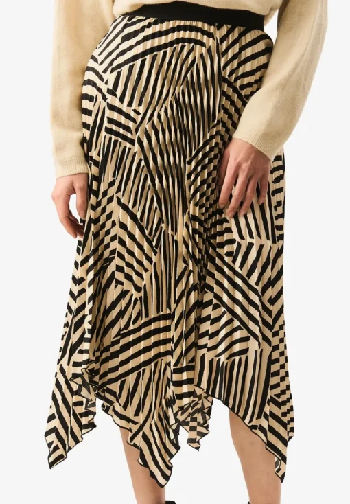 Gini London Beige Assymetric Hem Pleated Midi Skirt