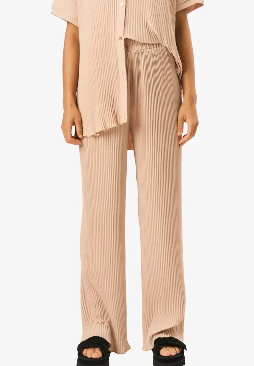 Gini London Beige Plisse Loungewear Wide Leg Trousers