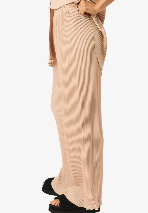Gini London Beige Plisse Loungewear Wide Leg Trousers