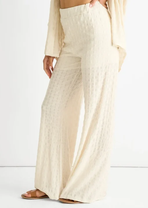 Gini London Beige Textured Elasticated Waist Flared Trousers