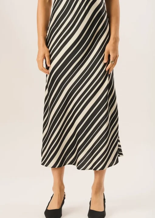 Gini London Black Bias Stripe Assymetric Skirt