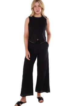 Gini London Black Contrast Embroidery Stitch Detail Trouser