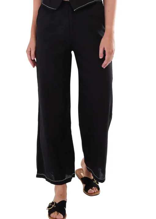 Gini London Black Contrast Embroidery Stitch Detail Trouser