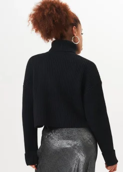 Gini London Black High Neck Chunky Knit Crop Jumper