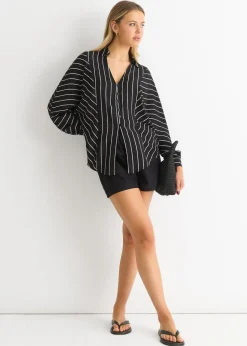 Gini London Black Long Sleeve Batwing Stripe Shirt