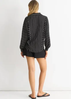 Gini London Black Long Sleeve Batwing Stripe Shirt